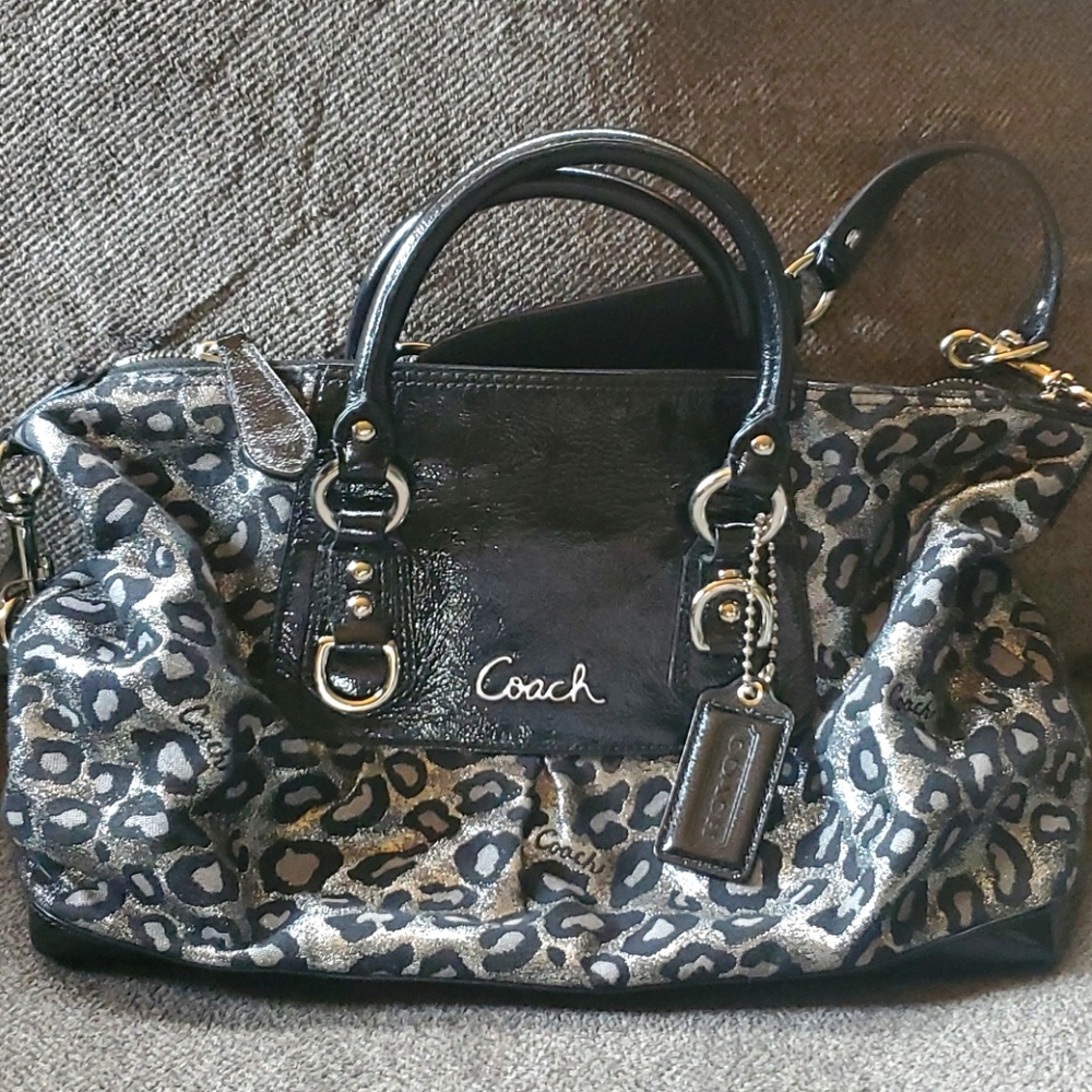 Coach Handbag black and silver leopard print